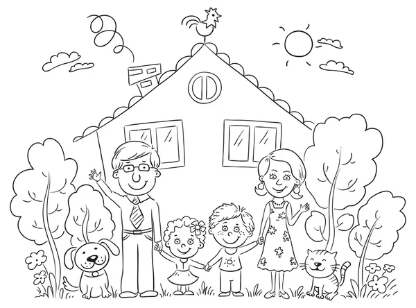 Rodzina w domu, zarys Ilustracje Stockowe bez tantiem