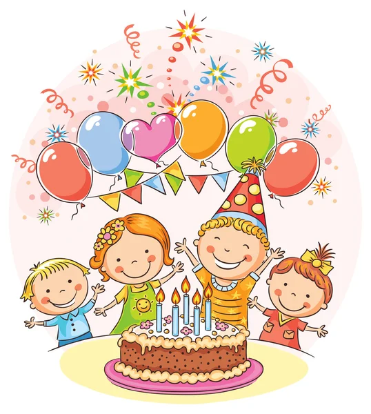 Niños felices en la fiesta de cumpleaños — Vector de stock