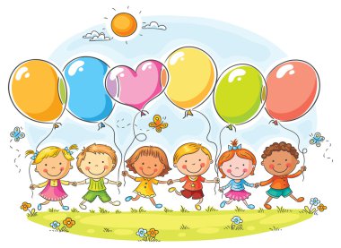 Kids with Balloons clipart