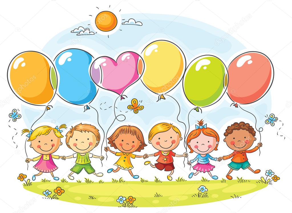 Balonlu çocuklar vektörler | Balonlu çocuklar vektör çizimler, vektörel  grafik | Depositphotos®