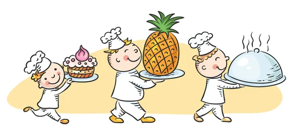 Trois heureux cuisiniers de bande dessinée — Image vectorielle