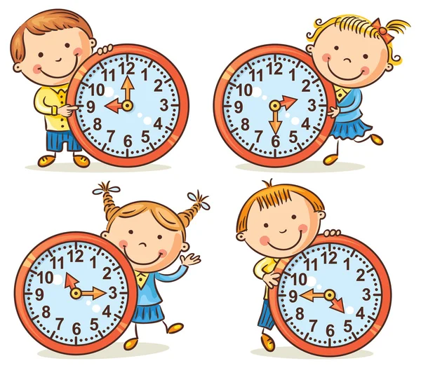 Pequeños niños diciendo el tiempo establecido — Vector de stock