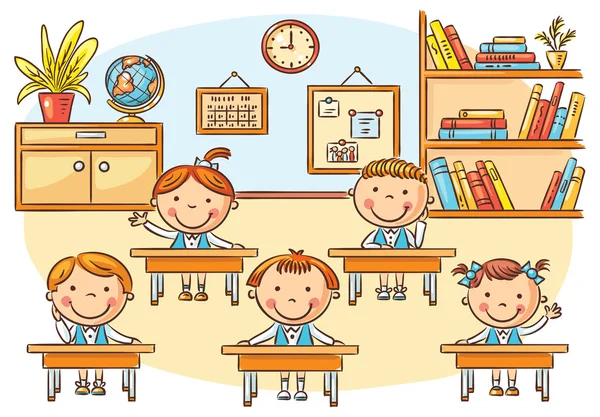 Crianças de desenhos animados na sala de aula na lição —  Vetores de Stock