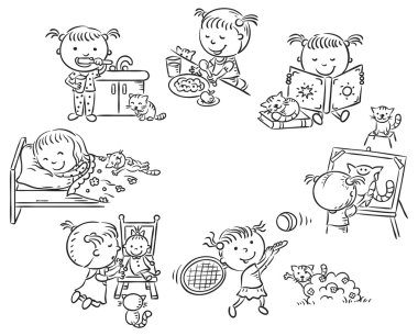 Little girl's daily activities vector Little girl's daily activities vector