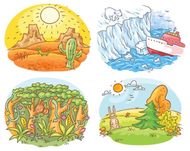 Dört farklı iklim bölgeleri - çöl, Arctic, orman ve ılımlı iklim kümesi