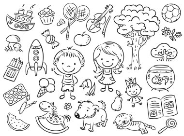 Doodle set of objects from a child's life clipart