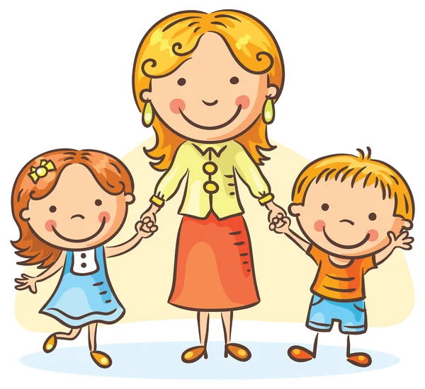 Ibu dengan dua anak Grafik Vektor