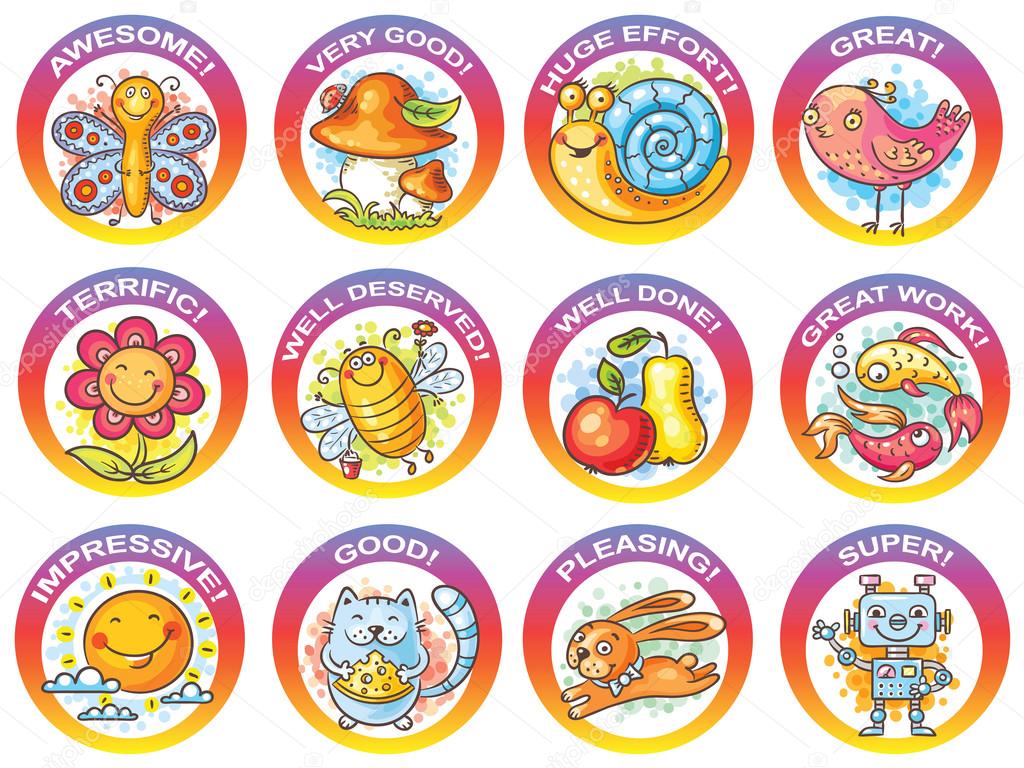 Set of cartoon stickers for encouraging students