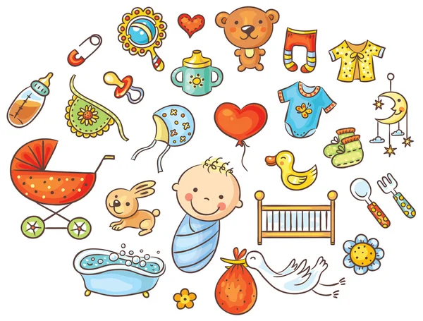 Colorido conjunto de bebé de dibujos animados — Vector de stock
