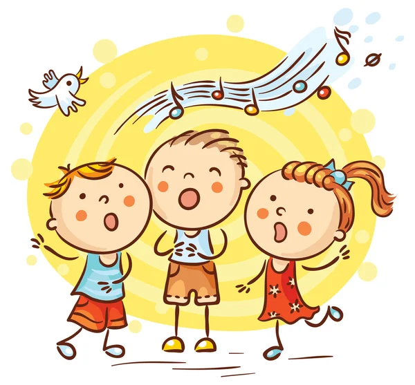 Crianças cantando músicas, desenhos animados coloridos — Vetor de Stock