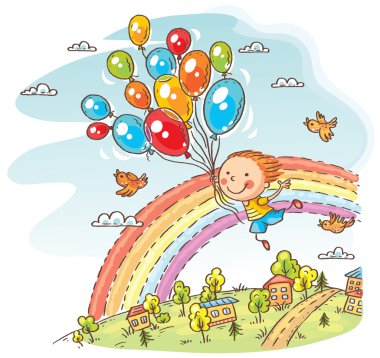 Uçan balon ile mutlu çocuk