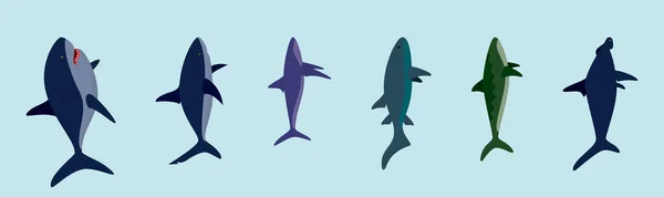 Ensemble Requin Animaux Dessin Animé Icône Modèle Conception Avec Divers — Image vectorielle