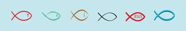 Satz Christlicher Fische Religion Symbol Design Vorlage Mit Verschiedenen Modellen — Stockvektor