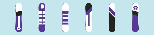 一套滑雪板卡通图标设计模板与各种型号 在蓝色背景上孤立的向量图 — 图库矢量图片