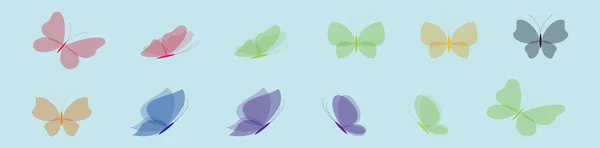 Conjunto Mariposa Moderna Plantilla Diseño Icono Dibujos Animados Con Varios — Vector de stock