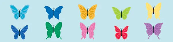 Conjunto Mariposa Moderna Plantilla Diseño Icono Dibujos Animados Con Varios — Vector de stock