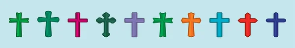 Набор Христианских Крестов Шаблон Иконки Мультфильма Дизайн Различными Моделями Векторная — стоковый вектор