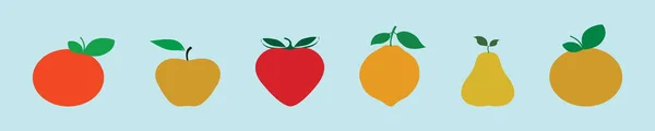集新鲜水果为一体的现代卡通图标设计模板的各种型号 苹果果实和更多的载体图解分离的蓝色背景 — 图库矢量图片