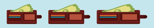Коричневый Бумажник Зелеными Бумажными Деньгами Современный Шаблон Иконки Мультфильма Различными — стоковый вектор