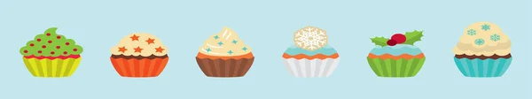 様々なモデルのカップケーキ漫画アイコンデザインテンプレートのセット 青い背景のベクトル図は — ストックベクタ
