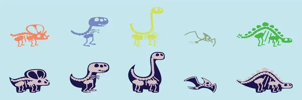 Set Dinosaurs Bone Cartoon Icon Design Template Various Models Vector — Stock Vector