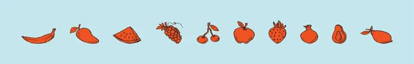 Σύνολο Καρτούν Φρούτων Πρότυπο Σχεδιασμού Εικονίδιο Διάφορα Μοντέλα Διανυσματική Απεικόνιση — Διανυσματικό Αρχείο