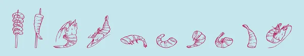 Набор Креветок Иконка Дизайн Шаблон Различными Моделями Векторная Иллюстрация Синем — стоковый вектор