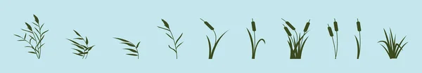 集芦苇在草地卡通图标设计模板与各种模型 在蓝色背景上孤立的向量图 — 图库矢量图片