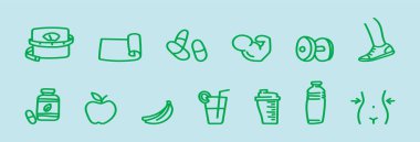 Çeşitli modellerde eklenti çizgi film ikonu tasarım şablonu. Mavi arkaplanda izole edilmiş vektör illüstrasyonu