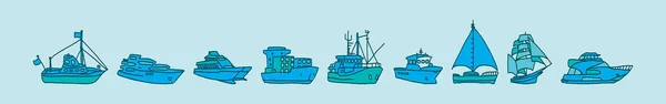 Zestaw Szablonu Ikony Kreskówki Trawlera Różnymi Modelami Ilustracja Wektor Izolowane — Wektor stockowy