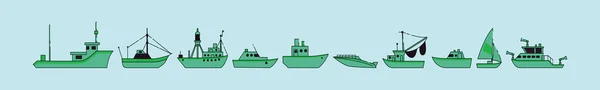Sada Šablony Kreslených Ikon Trawleru Různými Modely Vektorové Ilustrace Izolované — Stockový vektor