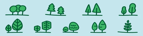 Σύνολο Εικονίδιο Δέντρο Σχέδιο Κινουμένων Σχεδίων Πρότυπο Διάφορα Μοντέλα Διανυσματική — Διανυσματικό Αρχείο