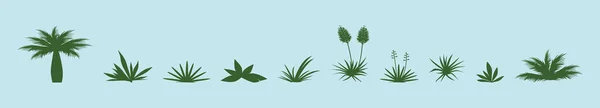 一套具有各种模型的油茶植物卡通图标设计模板 在蓝色背景上孤立的向量图 — 图库矢量图片