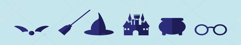 Set of wizard school element cartoon icon design template with various models. vector illustration isolated on blue background vector Set of wizard school element cartoon icon design template with various models. vector illustration isolated on blue background vector