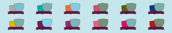 Heraldik Renk Kalkanları Çeşitli Modellerle Karikatür Tasarım Şablonu Mavi Arkaplanda — Stok Vektör
