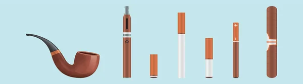 Set Vaporizers Tobacco Cigarettes Cartoon Icon Design Template Various Models — Stock Vector