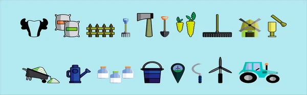 一组具有不同模型的农业元素符号卡通图标设计模板 蓝色上孤立的向量图 — 图库矢量图片