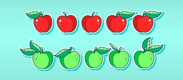 Conjunto Dibujos Animados Manzana Roja Icono Plantilla Diseño Con Varios — Vector de stock