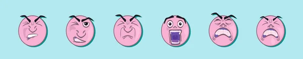 Set Warna Emoji Ikon Kartun Datar Desain Templat Dengan Berbagai - Stok Vektor