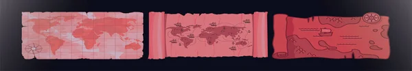Zestaw Vintage Fizyczny Świat Mapa Kreskówki Wzór Projektu Różnych Modeli — Wektor stockowy
