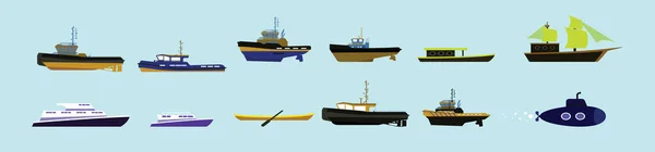 Set Modello Icona Del Cartone Animato Barca Con Vari Modelli — Vettoriale Stock