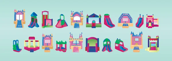 Set Von Bounce House Cartoon Icon Design Template Mit Verschiedenen — Stockvektor