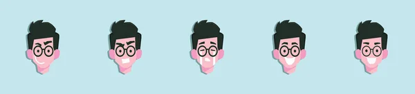 Conjunto Niño Con Gafas Dibujos Animados Plantilla Diseño Icono Con — Vector de stock