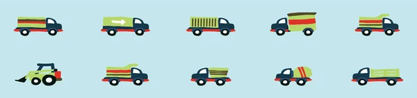 Zestaw Ruchomych Van Lub Ciężarówka Ikona Kreskówki Różnych Modeli Ilustracja — Wektor stockowy