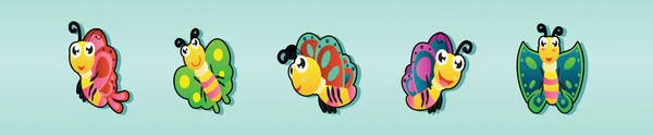 Conjunto Mariposa Moderna Plantilla Diseño Icono Dibujos Animados Con Varios — Vector de stock