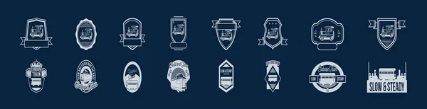 Набір Вінтажних Шаблонів Дизайну Логотипу Локомотива Різними Моделями Ізольована Векторна — стоковий вектор