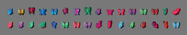 Ensemble Papillon Moderne Dessin Animé Icône Modèle Conception Avec Divers — Image vectorielle