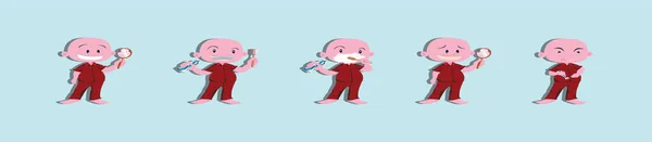 Conjunto Lindo Niño Cepillarse Los Dientes Plantilla Diseño Icono Dibujos — Vector de stock