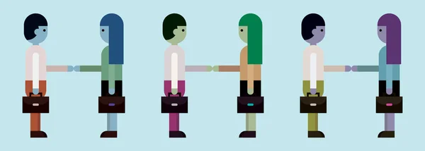 Set Men Women Shaking Hands Cartoon Icon Design Template Various — Stock Vector