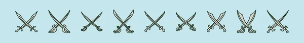 Conjunto Espadas Cruzadas Plantilla Diseño Dibujos Animados Con Varios Modelos — Vector de stock
